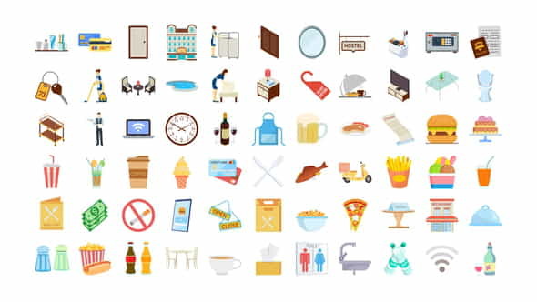 100 HotelRestaurant Icons - VideoHive 32169968