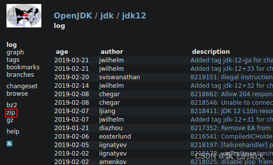 点击网页源码OpenJDK12的zip按钮下载