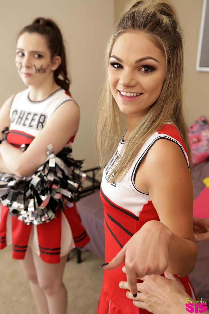 Slutty blonde cheerleader interrupts practice to fuck stepbrother for creampie(9)