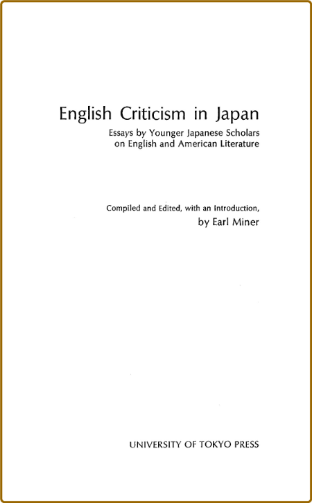 English Criticism in Japan - Essays by Younger Japanese Scholars on English and Am...