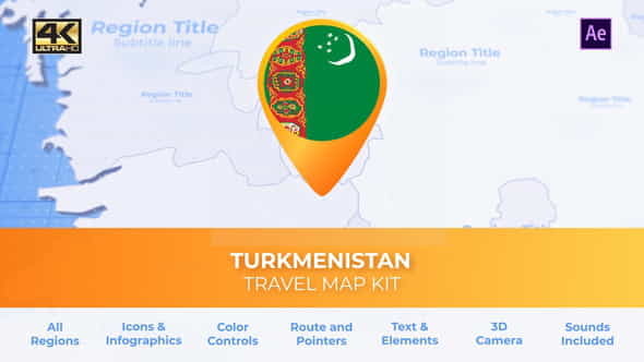 Turkmenistan Map -Turkmenia Travel Map - VideoHive 30472536