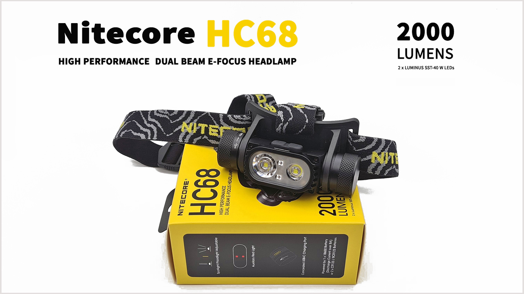 Review Nitecore HC68 - Dual Beam- 2000 lumens - USB-C - LED