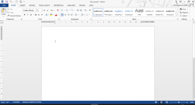 screenshot of Office 2013 with toolbar enabled