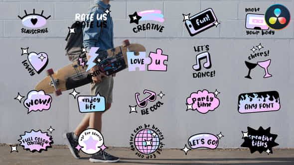 Cartoon Stickers Titles Davinci Resolve - VideoHive 48673330