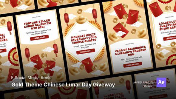 Social Media Reels Gold Theme Chinese Lunar Day Giveaway After Effects Template - VideoHive 50567398