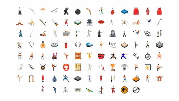 100 Martial Arts Icons - VideoHive 30141890