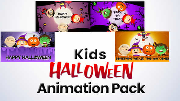 Kids In Halloween Costumes Cartoon Animation Pack - VideoHive 54558158