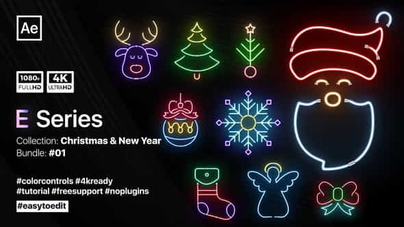 Christmas Neon Elements - VideoHive 34913111