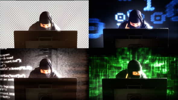 Hacker In Front Of Monitors - VideoHive 12121771