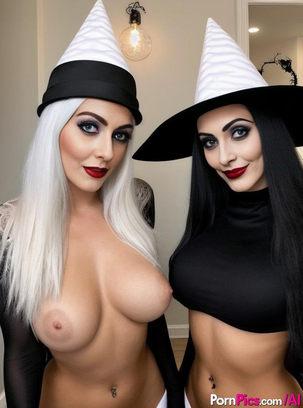 AI generated Nellie Emery and her busty friends drop their Halloween costumes(5)