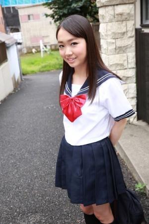 Japanese schoolgirl An Sakura shows her nice boobs and rides a dong