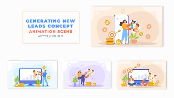 Lead Generation Concept 2D Character Animation Scene - VideoHive 49459011