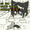 a square icon of a cat-eared anime character in a tub. blinking text reads 'so we meet again rubber ducky'