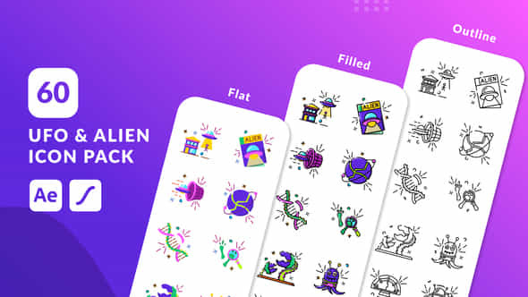 Ufo And Alien Icons Animated Icons After Effects - VideoHive 49492218