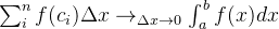 \sum_{i}^{n}{f(c_i)\Delta x}\rightarrow_{\Delta x \rightarrow0} \int_{a}^{b} f(x)dx