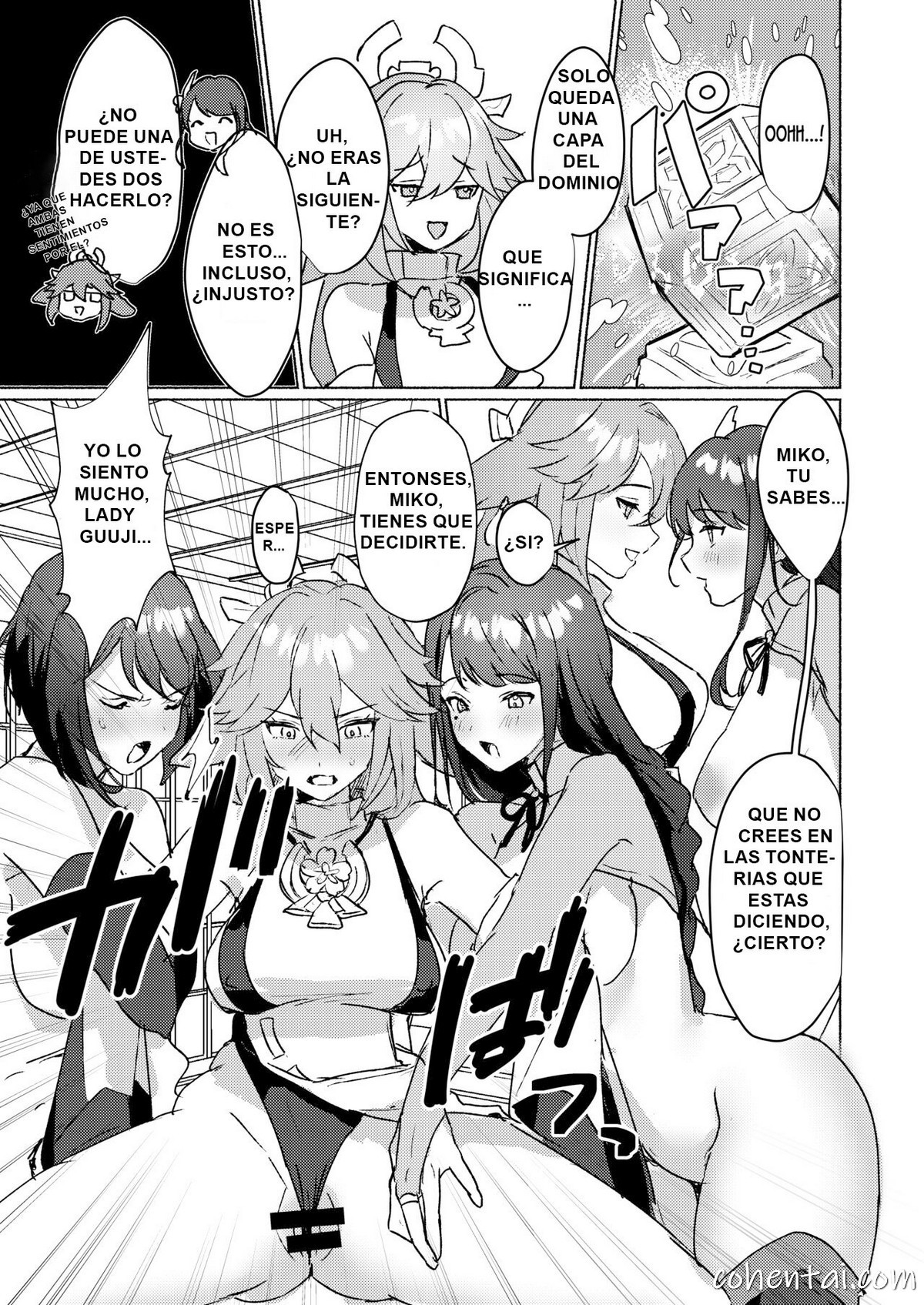 Inazuma Gosanke to Sex Shinai to Derarenai Hikyou (Genshin Impact) manga hentai xxx español