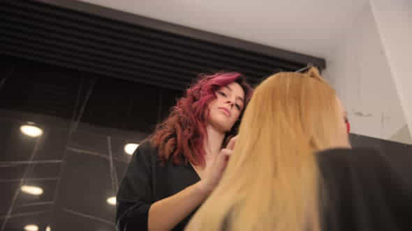 A Hairdresser Dries The Hair Of Clients In A Beauty Salon A Woman In A Hair Salon - VideoHive 53522242