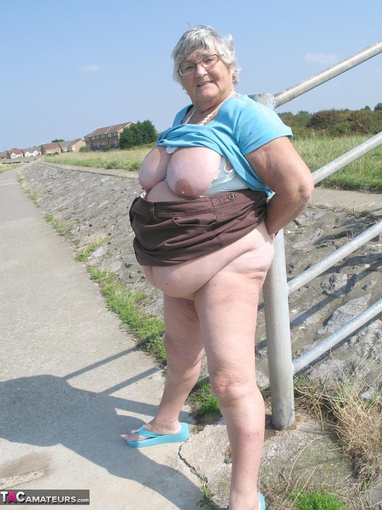 Fat old woman Grandma Libby exposes herself on a desolate bike path(16)