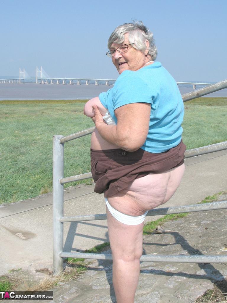 Fat old woman Grandma Libby exposes herself on a desolate bike path(8)