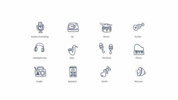 Music Outline Icons - VideoHive 49818256