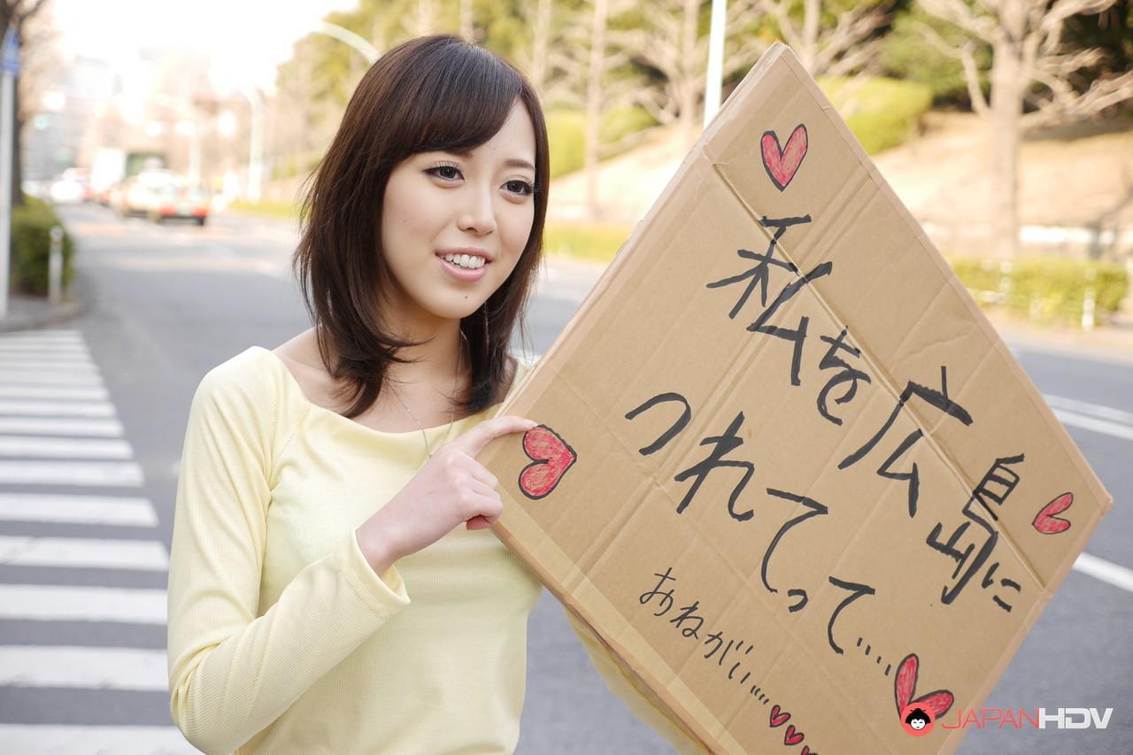 Pretty Japanese girl Shiori Yamate shows her boobs after hitchhiking a ride(1)