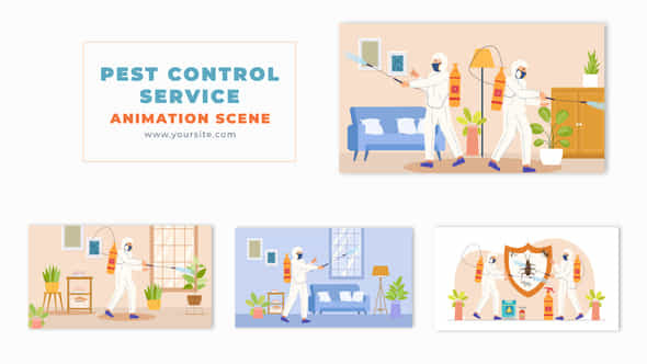 Flat Design Pest Control Vector Animation Scene - VideoHive 49457040