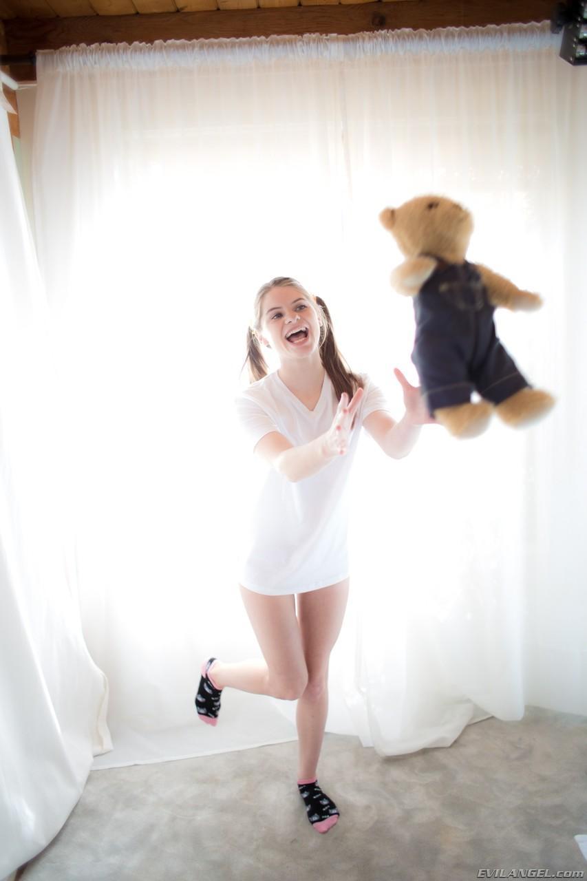 Young cutie Alice March shows off her bitty parts in socks with Teddy in hand(3)