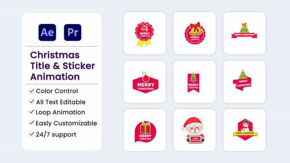 Christmas Title Stickers Pack - VideoHive 55609785