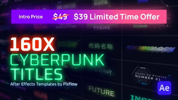 Cyberpunk Titles Lowerthirds and Backgrounds - VideoHive 29740488