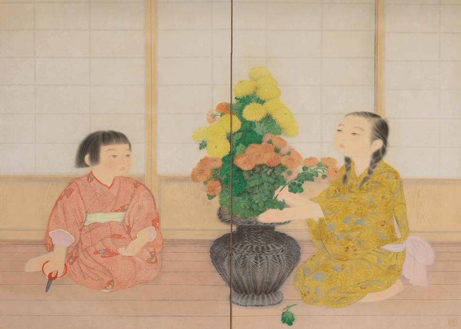 小倉遊亀《挿花少女之図》1927年、福田美術館蔵、通期