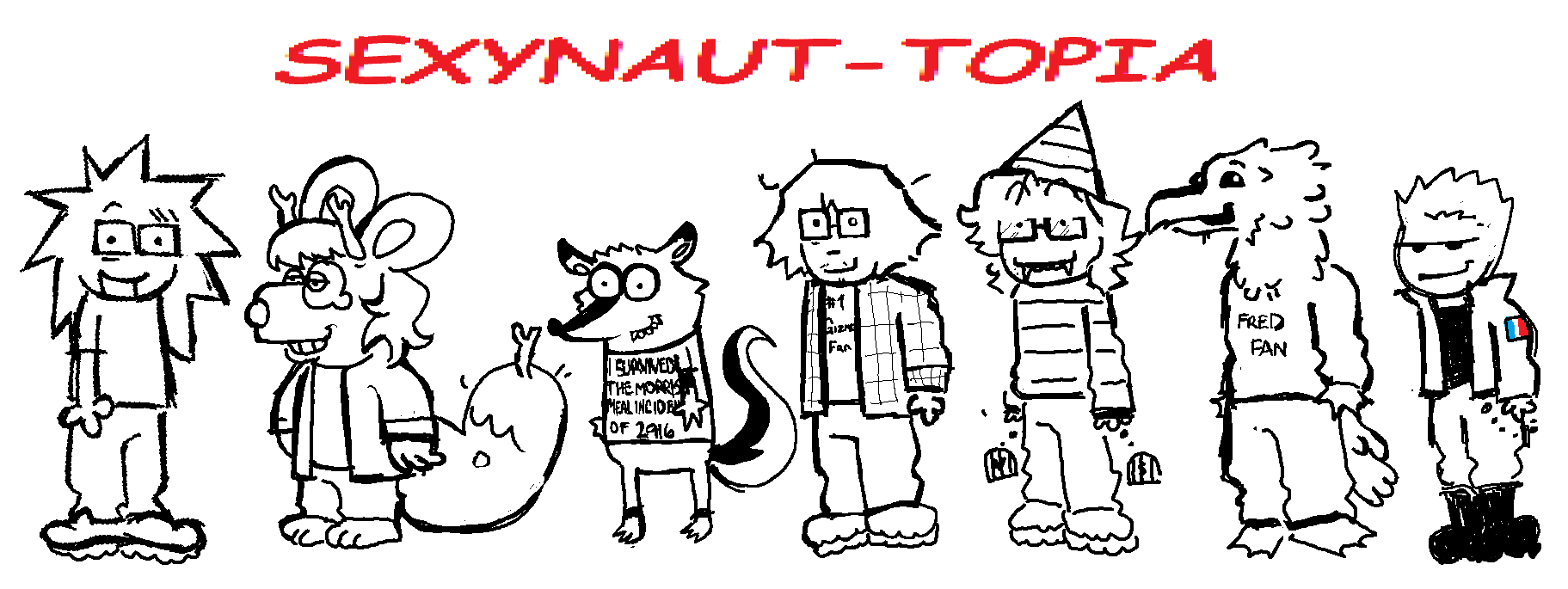 a group drawing of the sexynauts done by Peach