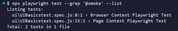 Output of direct npx command showing tests found