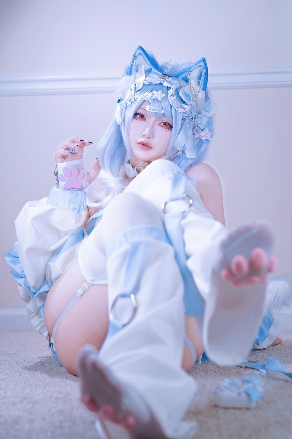 Cosplay 狐洛洛子 – 水色猫猫头(17)