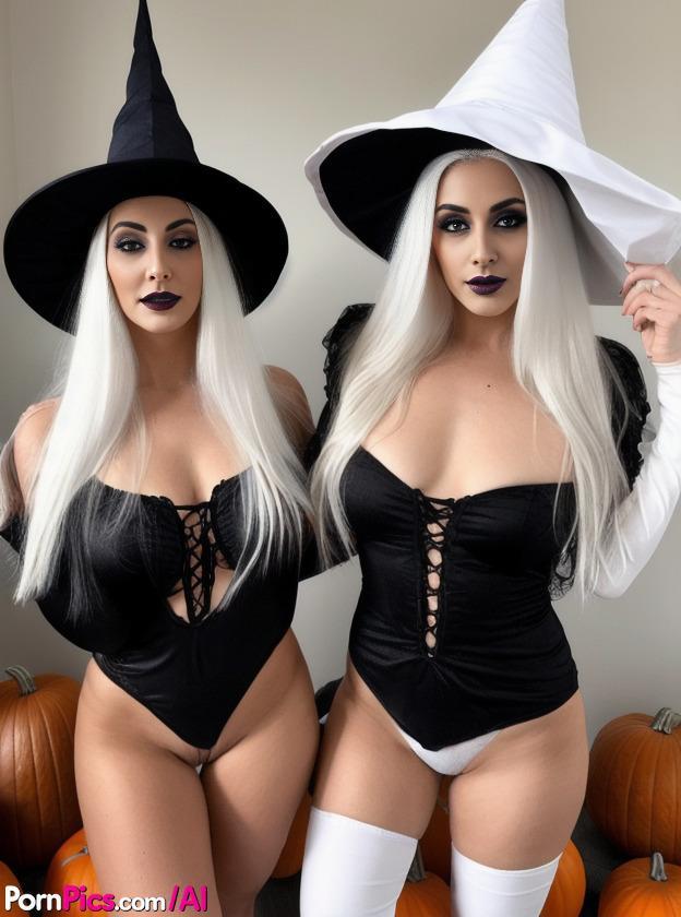 AI generated Nellie Emery and her busty friends drop their Halloween costumes(8)