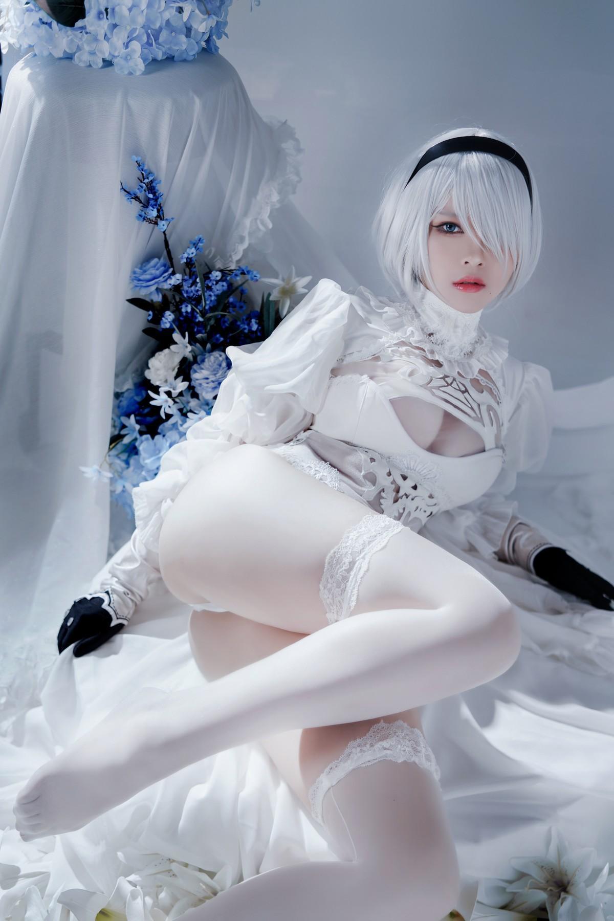 Cosplay 半半子 Automataヨルハ二号B型 白いドレス(41)