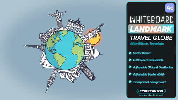 Whiteboard Landmarks Travel Globe - VideoHive 58295404