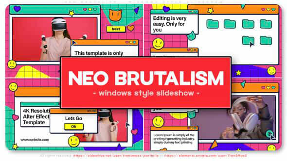 Neo Brutalism Windows Style Slideshow - VideoHive 49749774