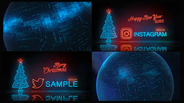 Happy New Year And Merry Christmas Digital Neon Logo Reveal 2 Mode - VideoHive 22933077