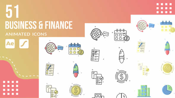 51 Business Finance Animated Icons Pack After Effects Template Lottie Animation - VideoHive 56911359