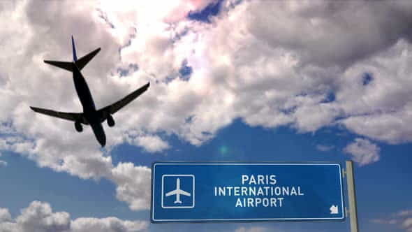Airplane landing at Paris France - VideoHive 29964572