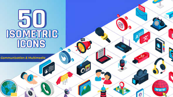 Isometric Icons Communication And Multimedia - VideoHive 57713998