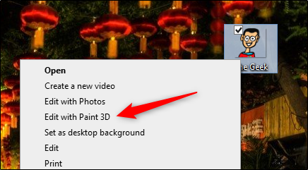 Right-click image and click Edit with Paint 3D