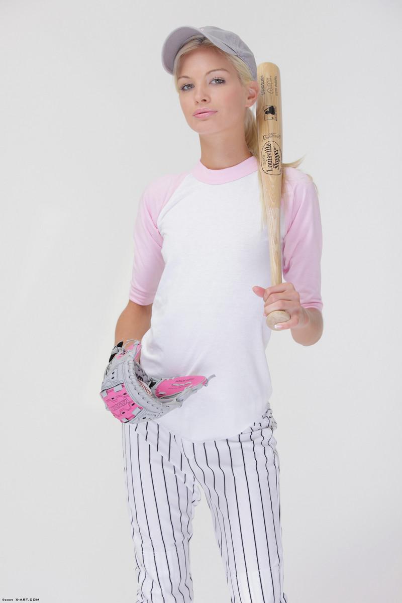 Baseball cutie Francesca loses her uniform to expose her skinny teen body(1)