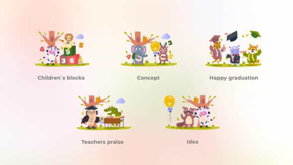 Happy Education School Animals - VideoHive 49928163