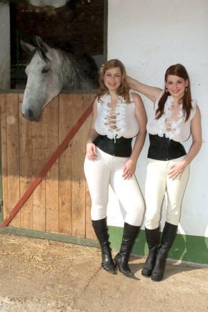 Big titted dykes Christy Marks & Terry Nova wear riding attire at horse farm