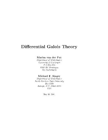 Differential Galois Theory-van der Put-Singer