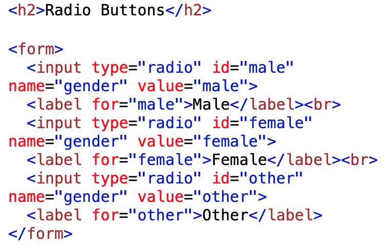 radio button type input field example