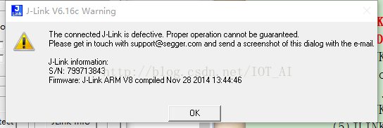 JLink V6.16c Warning