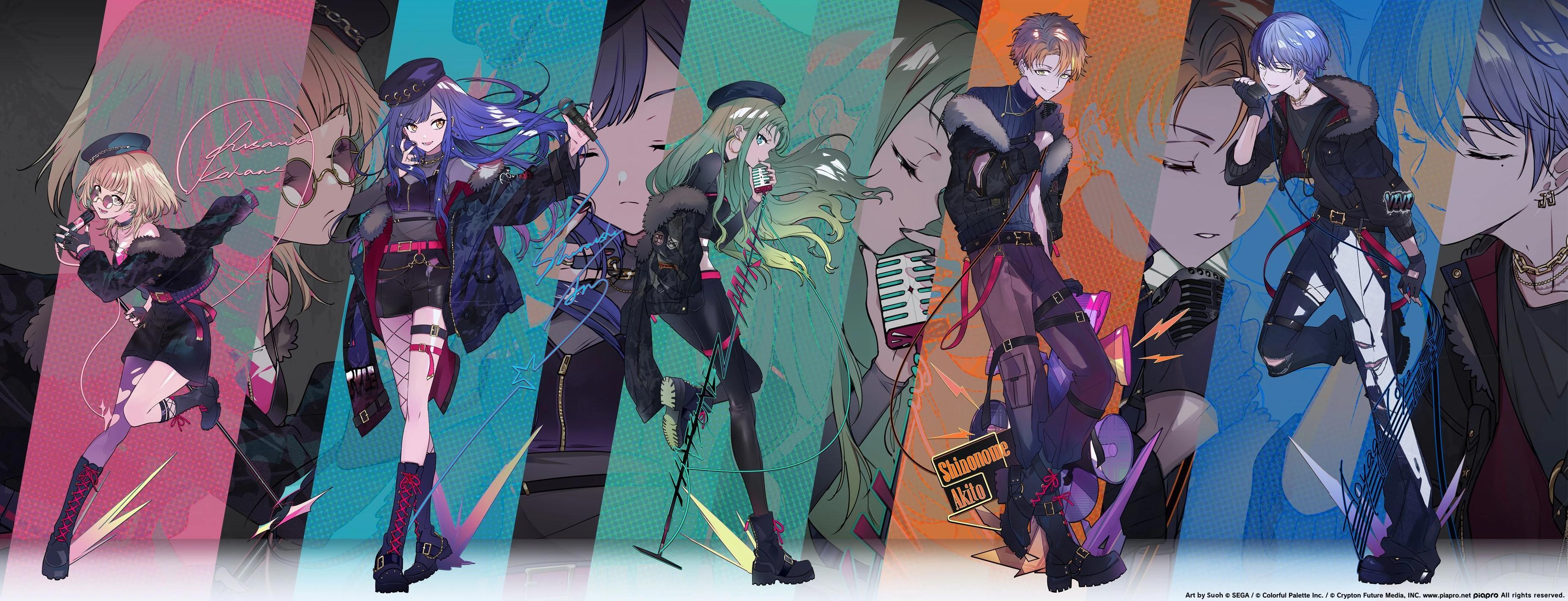 A promotional image of ULTRA C, featuring all 4 Vivid BAD SQUAD members and Hatsune Miku