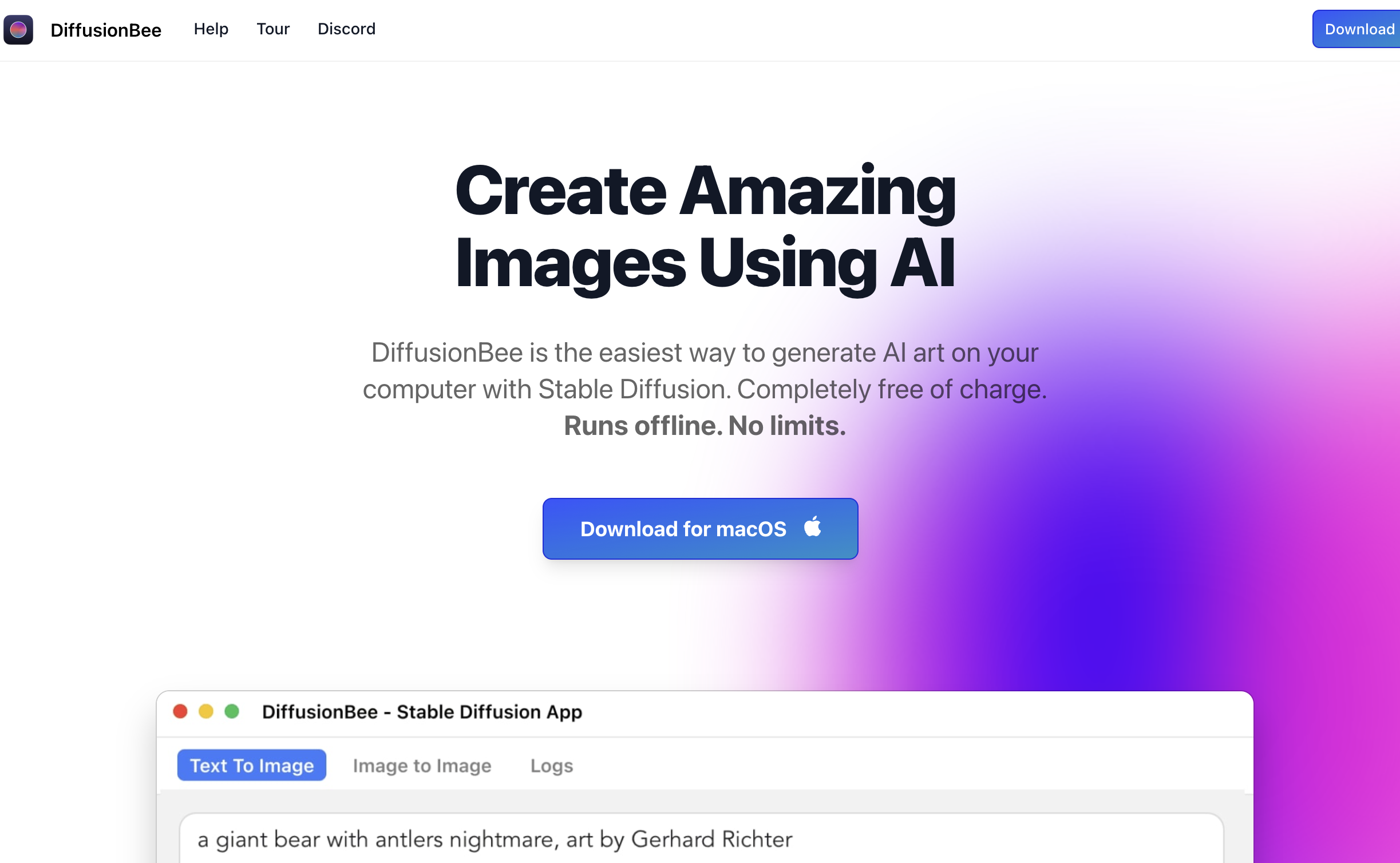DiffusionBee screenshot or product image